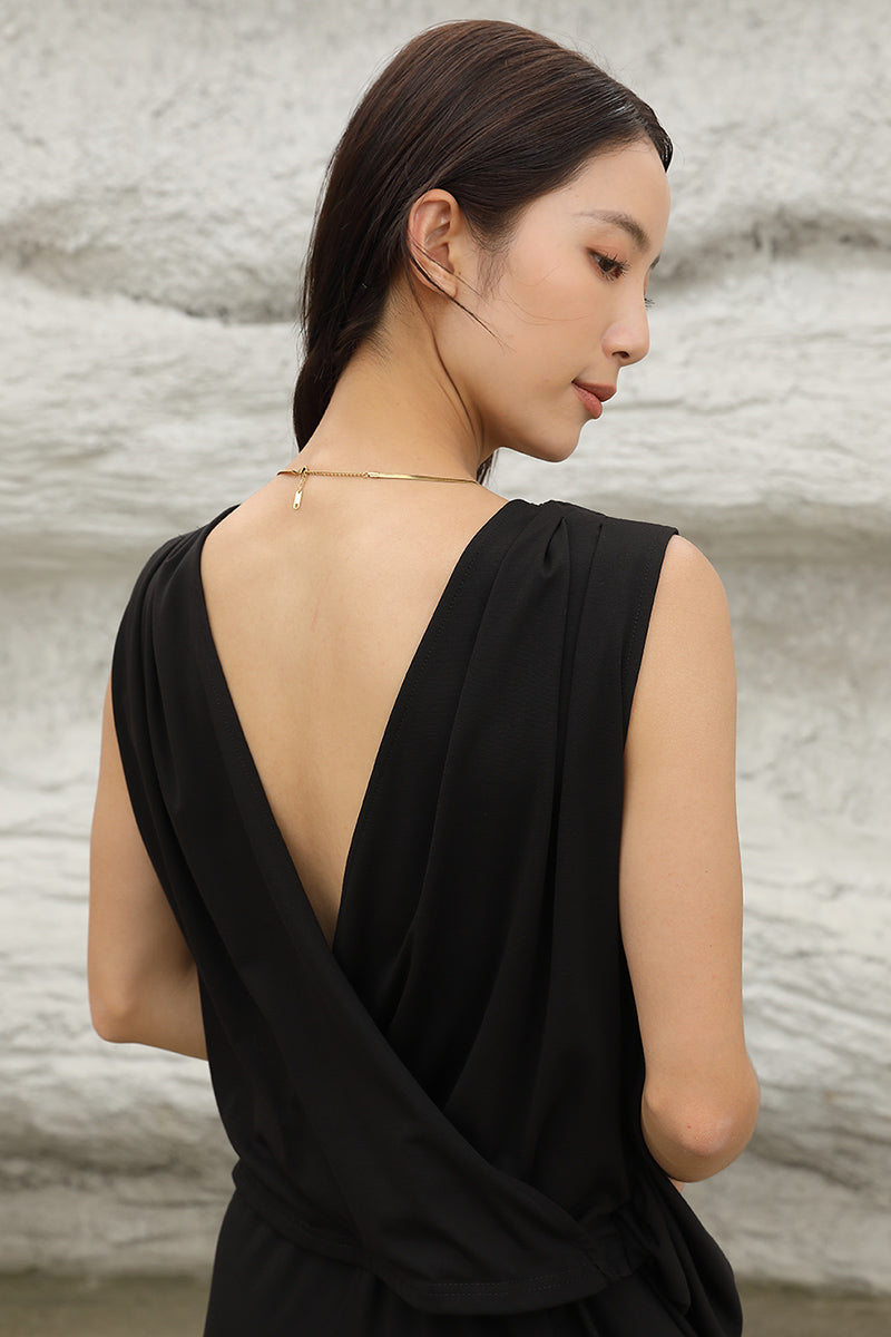 Backless Pleated Top | Black