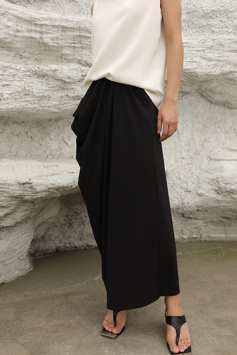 Asymmetrical Pleated Skirt | Black
