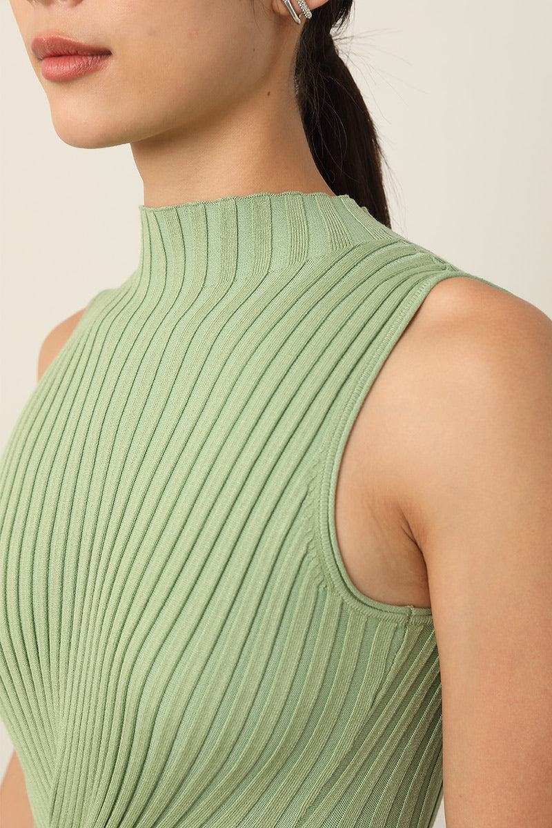 Sleeveless Rib Knit Dress | Green