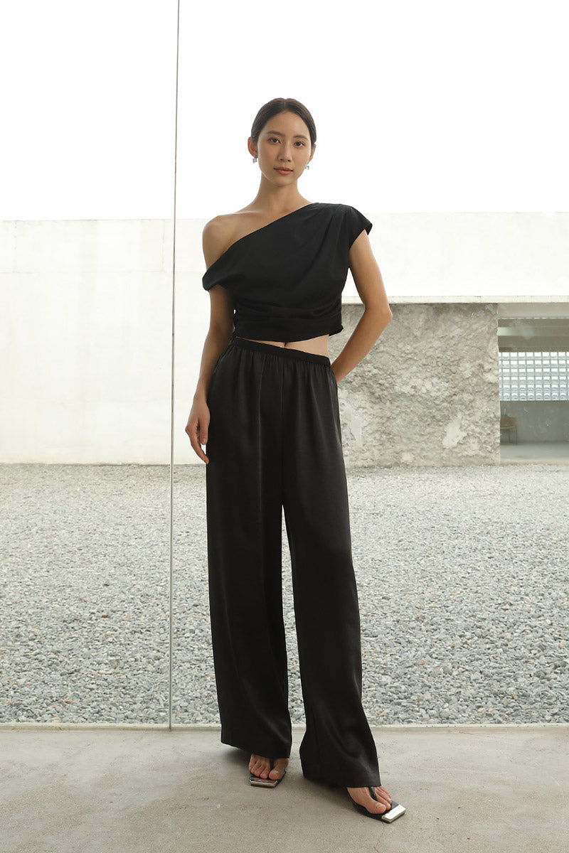 Draped Wide Trousers | Black