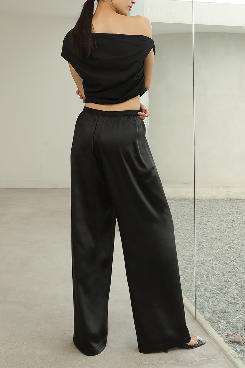 Draped Wide Trousers | Black