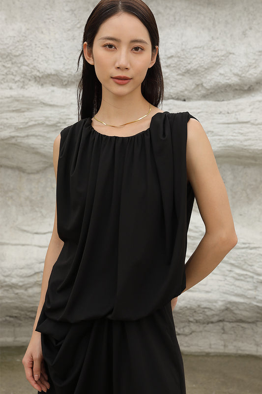 Backless Pleated Top | Black