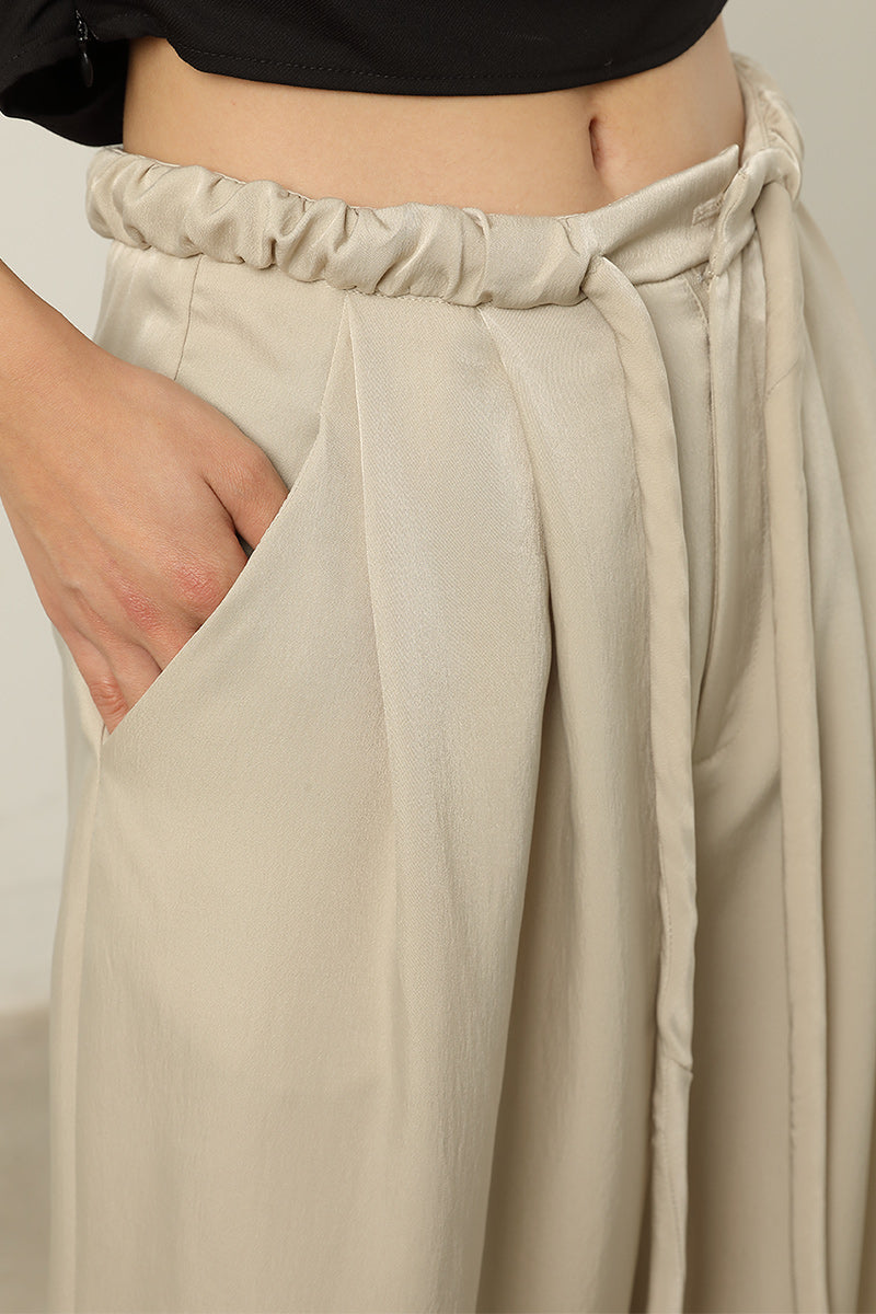 Drawstring Wide Trousers | Beige – STONESSADE