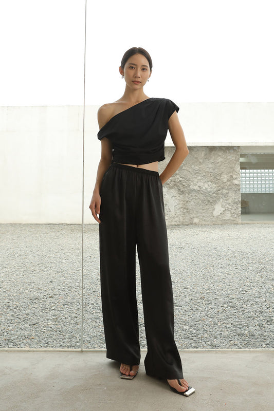 Draped Wide Trousers | Black