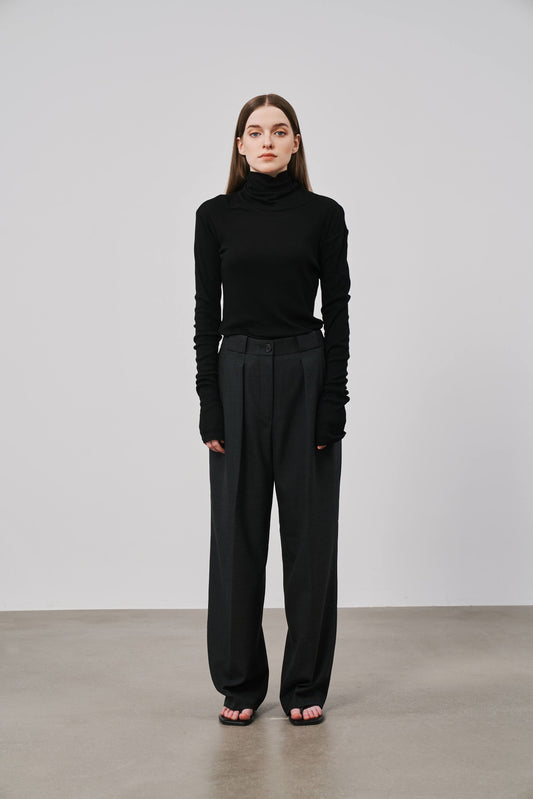 Pleated Suit Trousers | Dark Grey