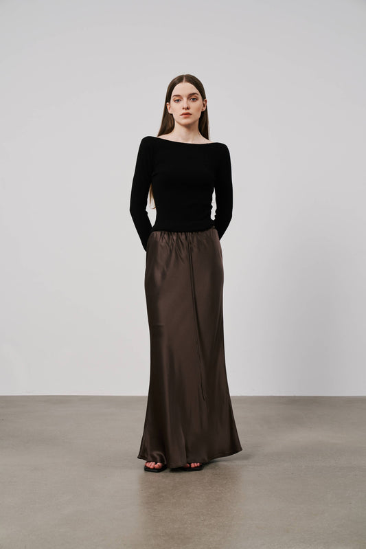 Satin Fishtail Skirt | Brown
