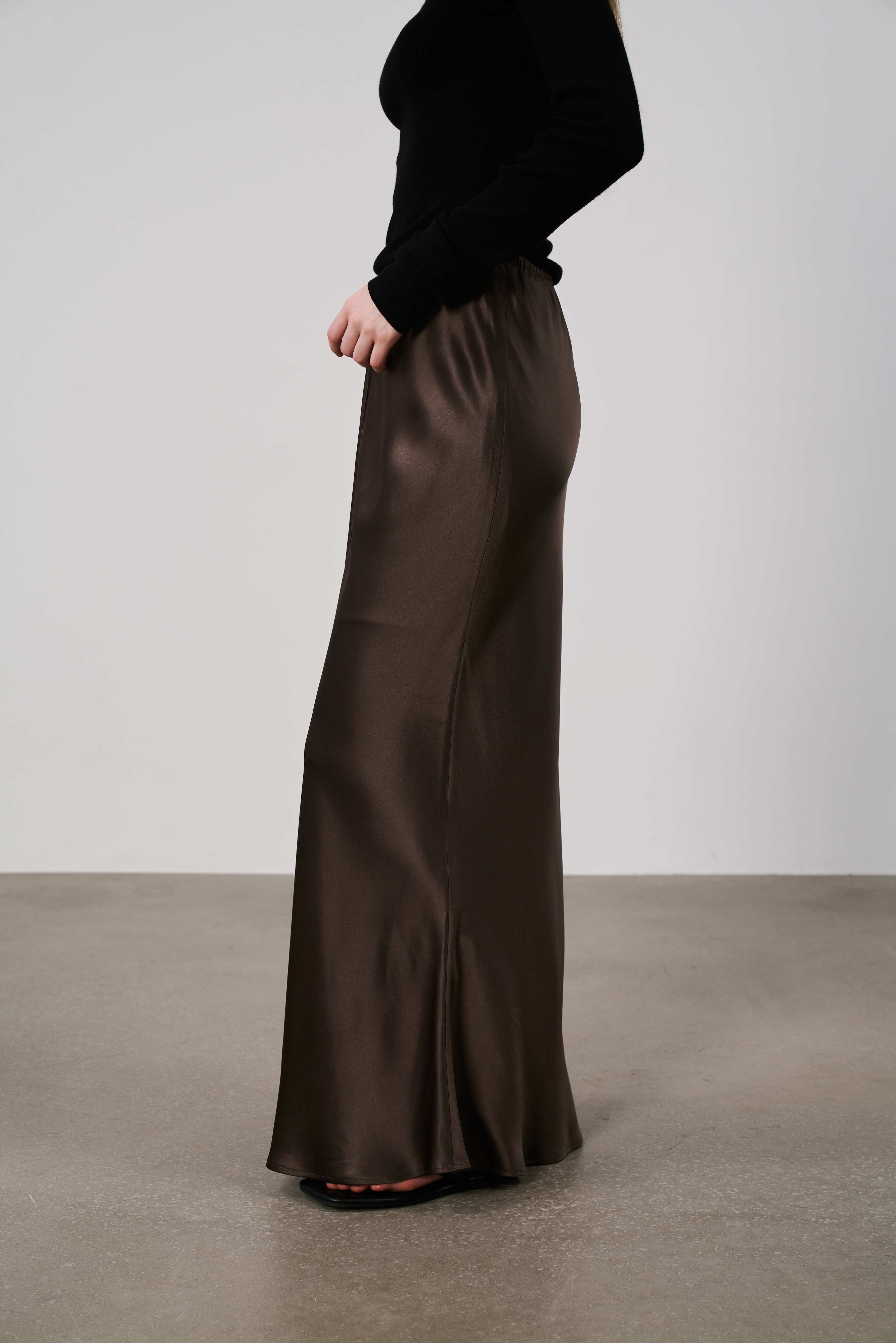 Satin Fishtail Skirt Brown STONESSADE