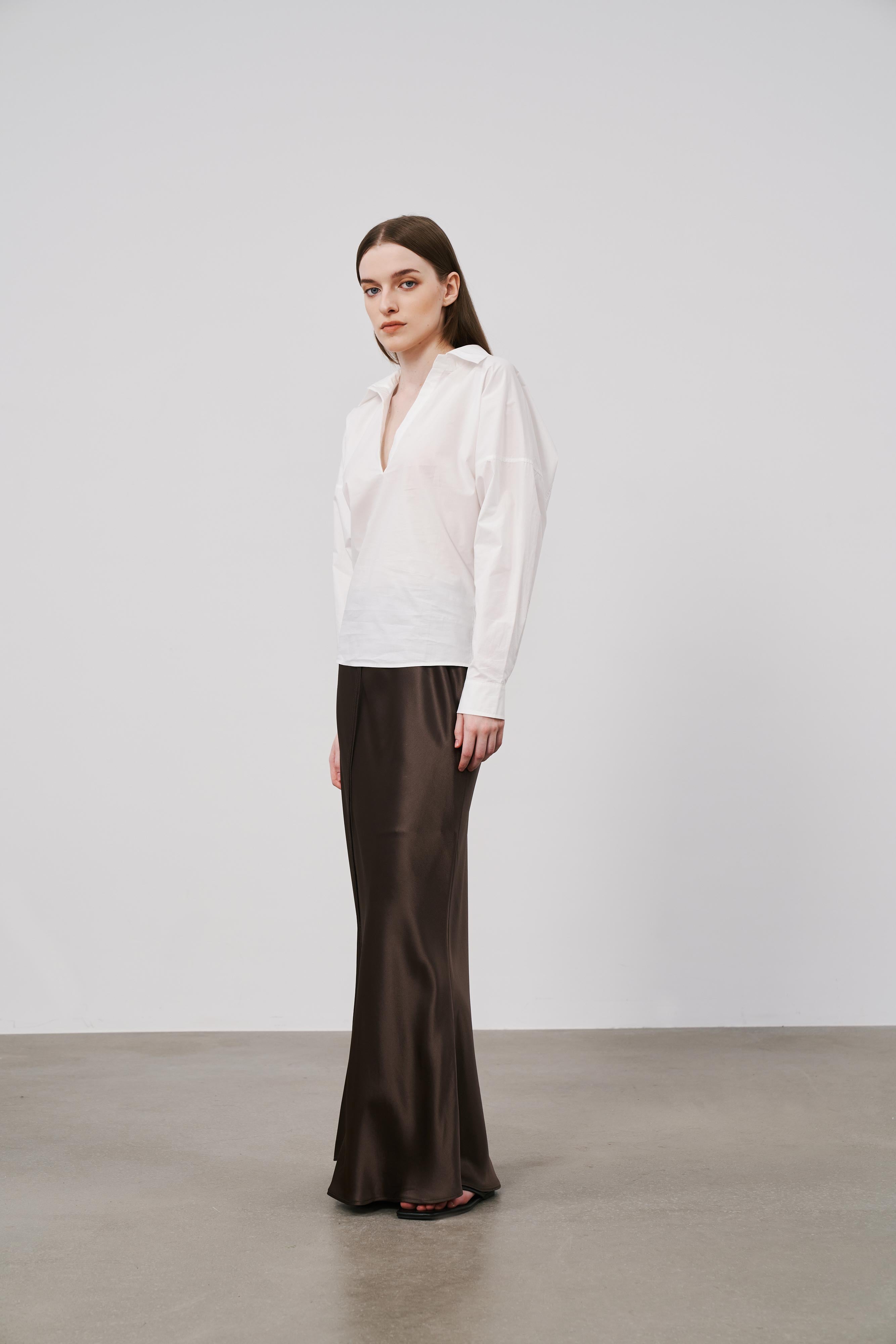 Satin Fishtail Skirt Brown STONESSADE