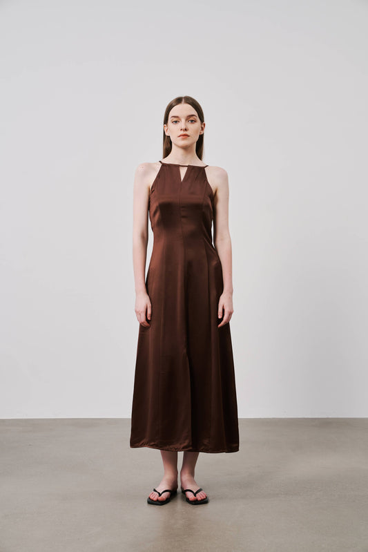 Satin Slip Dress | Brown