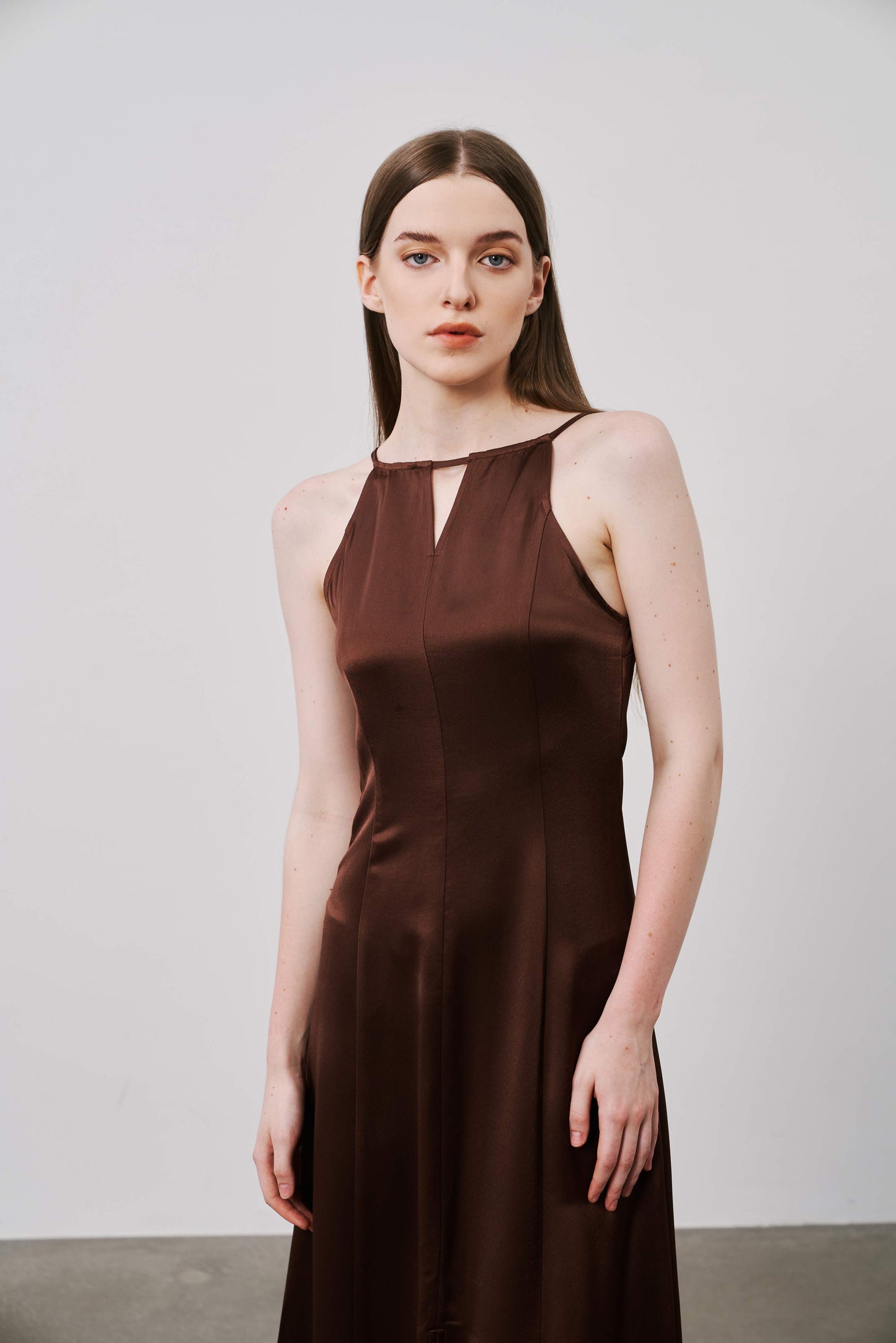 Satin Slip Dress | Brown