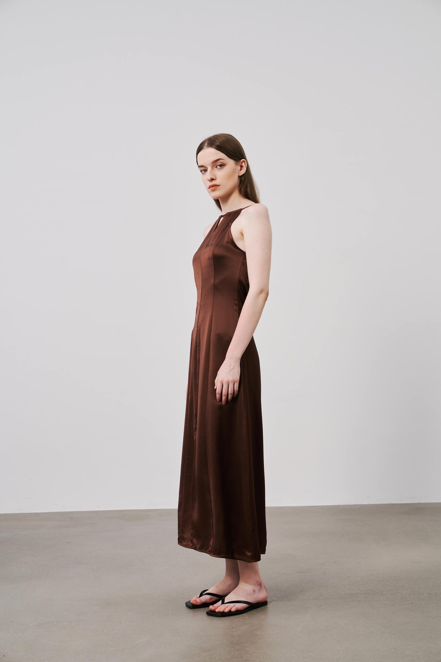 Satin Slip Dress | Brown