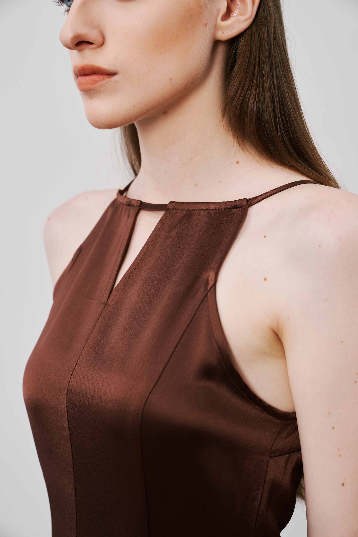 Satin Slip Dress | Brown