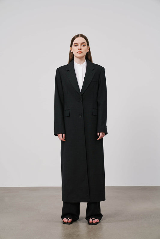 Single Breasted Long Coat | Black