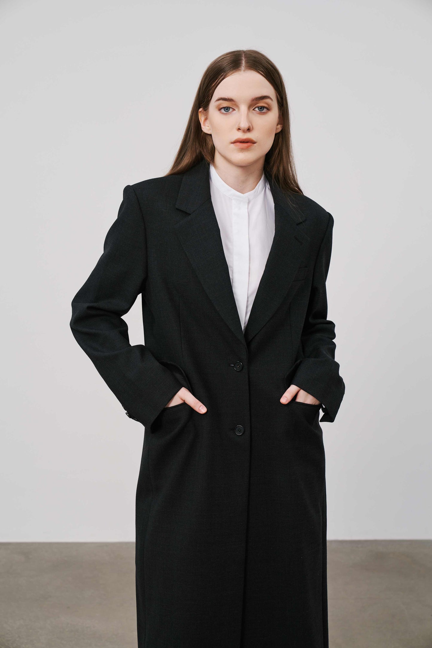 Single Breasted Long Coat | Black