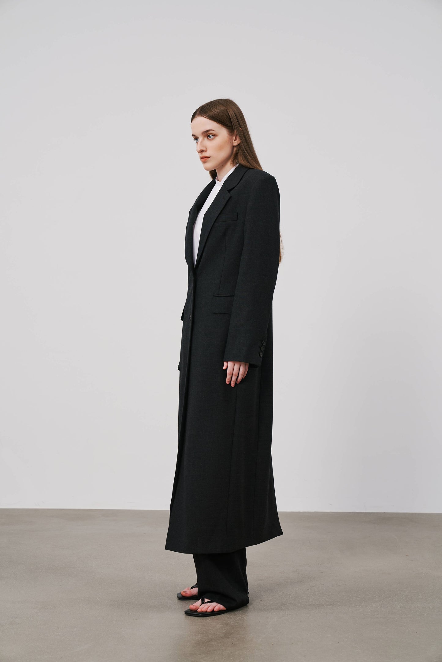 Single Breasted Long Coat | Black