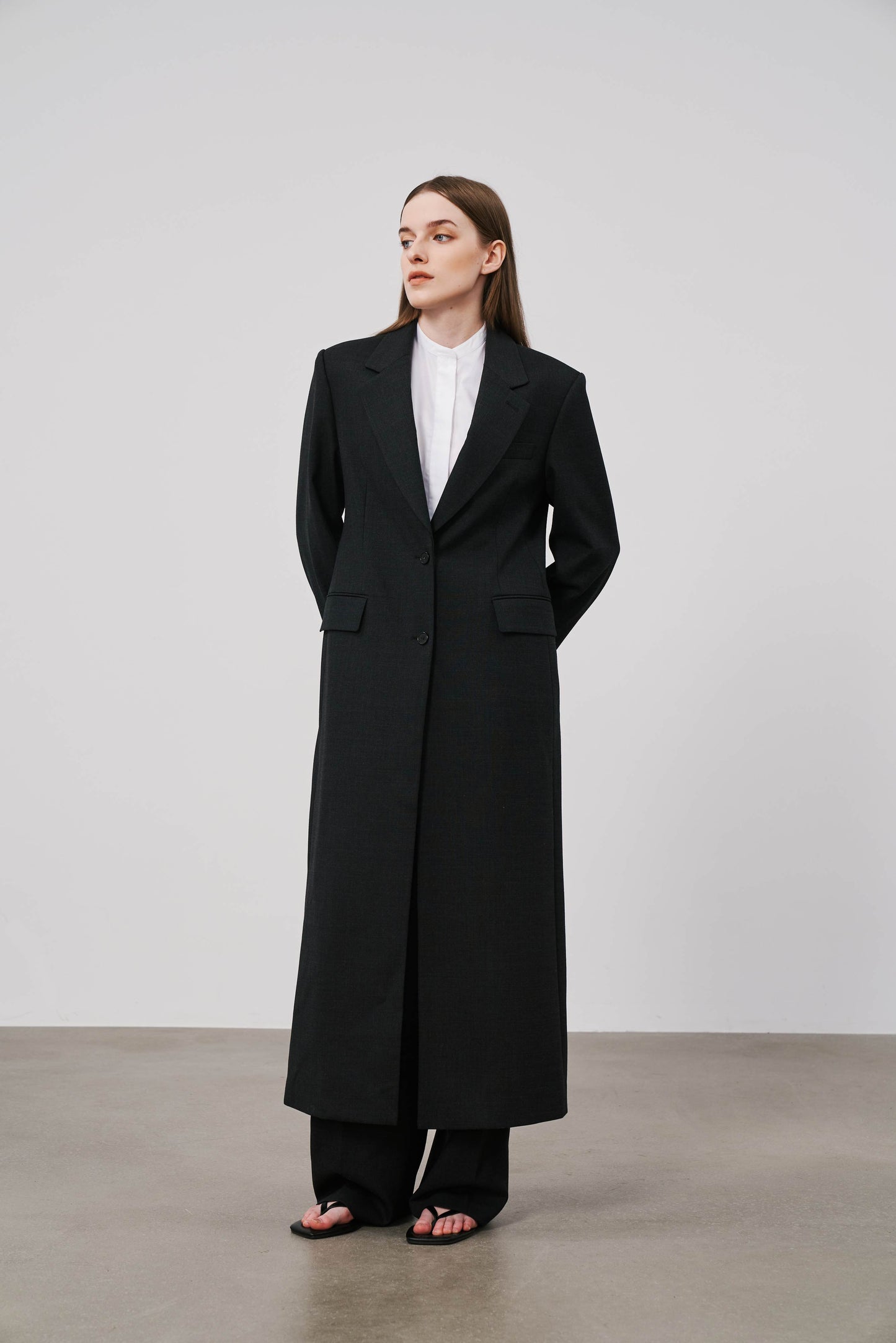 Single Breasted Long Coat | Black
