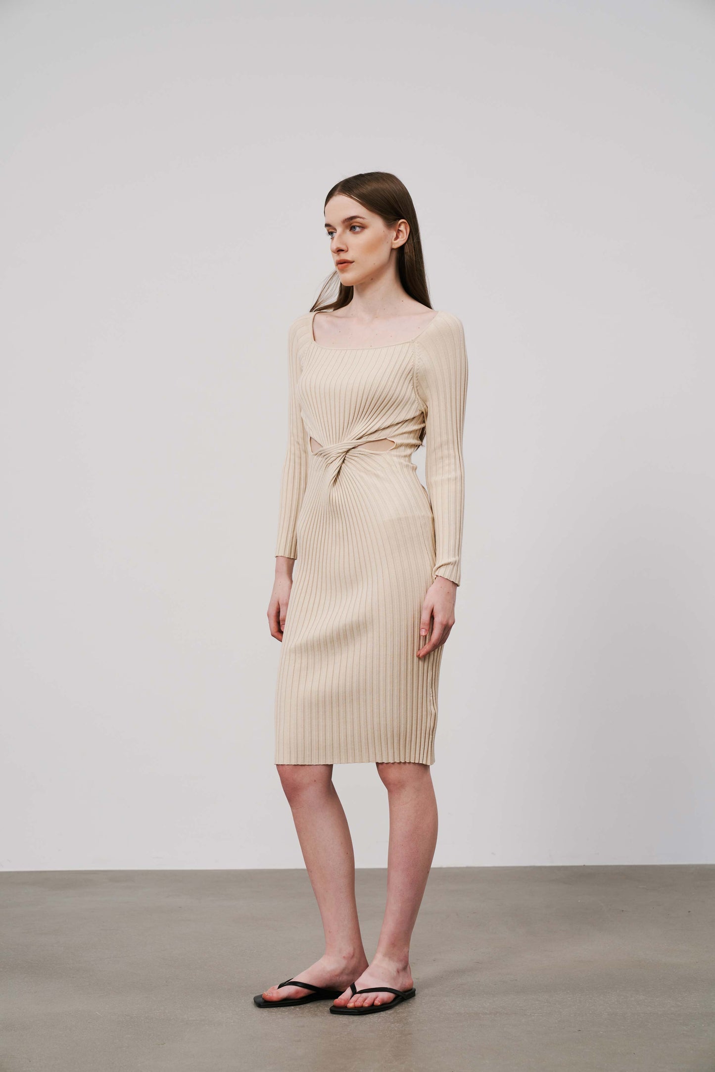 Rib Knit Dress | Beige